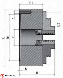 Габаритные и присоединительные размеры четырехкулачковых токарных патронов Optimum ø 100 мм с независимым зажатием фото №2 патрон Optimum диаметром 100 мм фото №2