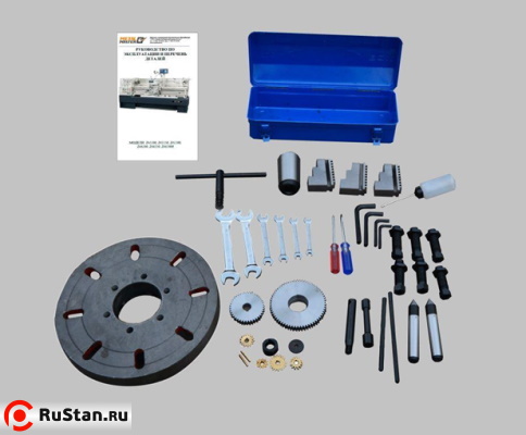 В ЗИП входят ключи, масленка, обратные каленые кулачки, неподвижный центр МТ №4, конус-переходник с МТ-6 на МТ-4, сменные шестерни для гитары, планшайба, набор ключей и руководство пользователя. фото №20 METAL MASTER Z41200 фото №20